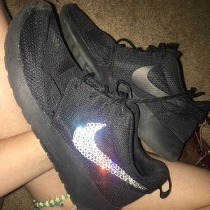All Black Rhinestone Nike Roshes